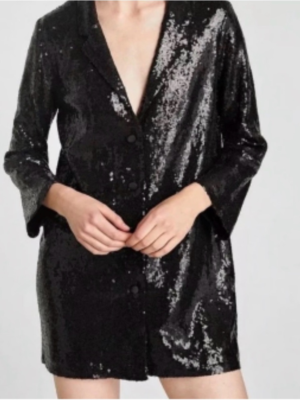 Zara Black Sequin Long Blazer / Mini Dress / XS